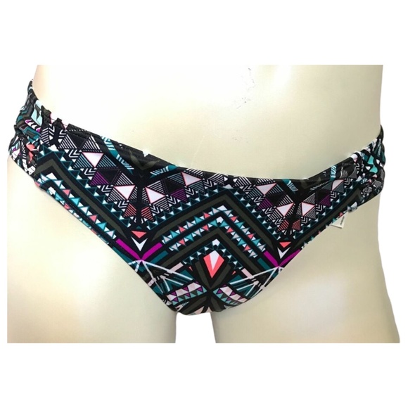 Victoria's Secret PINK Green Geo Chevron Ruched Sides Cheeky Swim Bottom XS - Picture 1 of 2